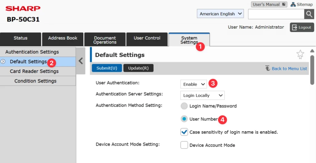 Sharp BP Series Enable User Control