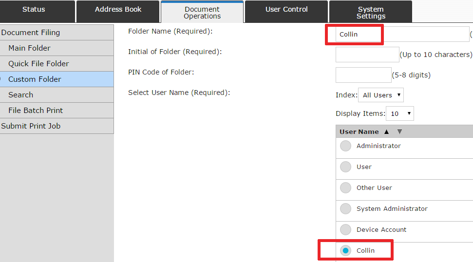 19 Name Folder, Choose User - How To Setup HID Card Reader and Auto-Login Print on Sharp Copier