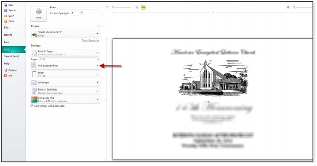 How To Print Legal Booklets from Microsoft Publisher on Sharp Printer - 1
