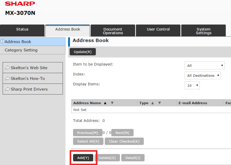 Address Book Management on a Sharp Copier Add Emails, Network Folders