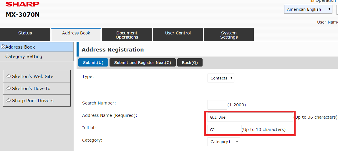Address Book Management on a Sharp Copier Add Emails, Network Folders