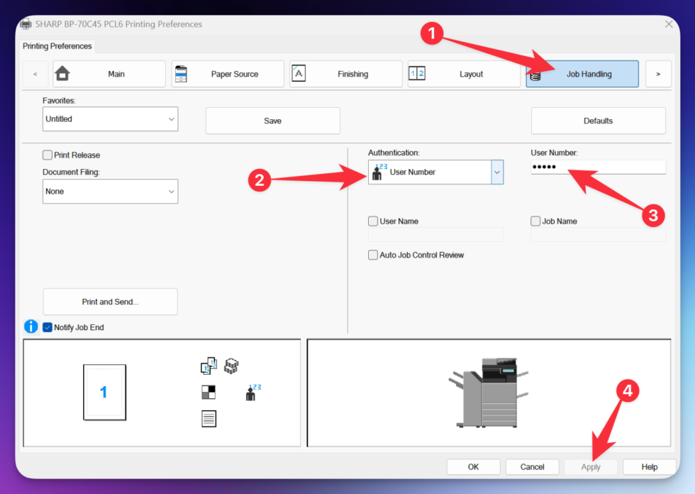 Sharp BP Series User Control Setup driver configuration